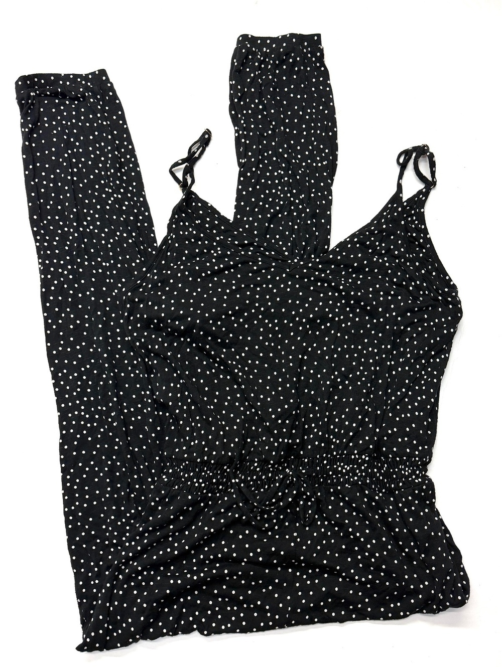 Soma Black White Polka Dot Cami Jumpsuit Romper Lounge Jogger Size Large